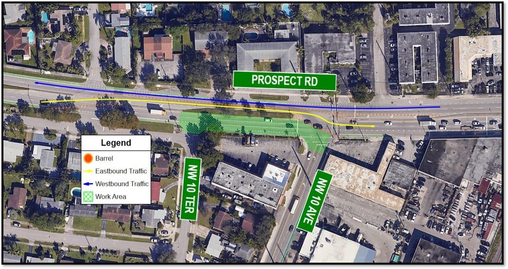 map showing lane closure on nw 10th avenue 